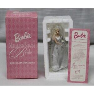 VTG Barbie Millennium Bride Porcelain Ornament 2000 Avon w/ Box COA